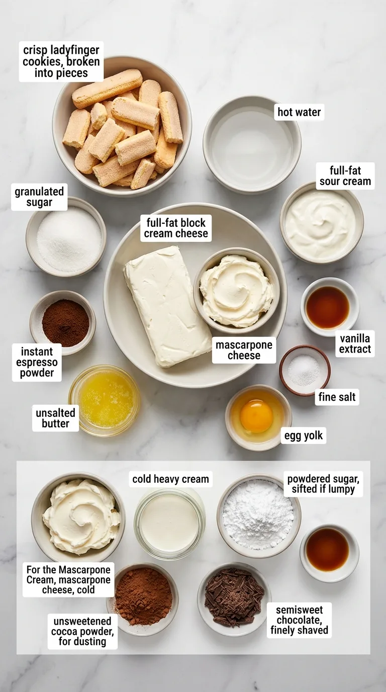Tiramisu Cheesecake with Mascarpone Cream ingredients