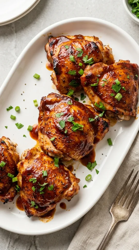 Baked BBQ Chicken Thighs full finished recipe
