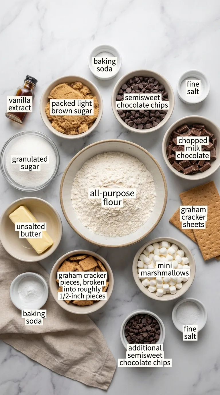 Bakery-Style Smores Chocolate Chip Cookies ingredients