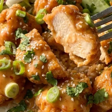 Bang Bang Chicken Bowls with Creamy Sweet Chili Sauce finished recipe