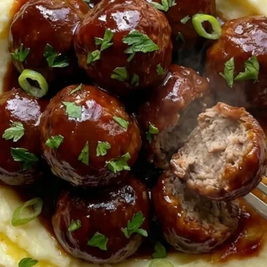 BBQ Meatballs and Mashed Potatoes finished recipe