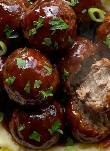 BBQ Meatballs and Mashed Potatoes finished recipe