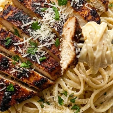 Cajun Chicken Over Creamy Parmesan Linguine finished recipe