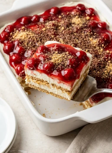 Cherry Cheesecake Icebox Cake finished recipe