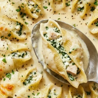 Chicken Alfredo Stuffed Shells finished recipe