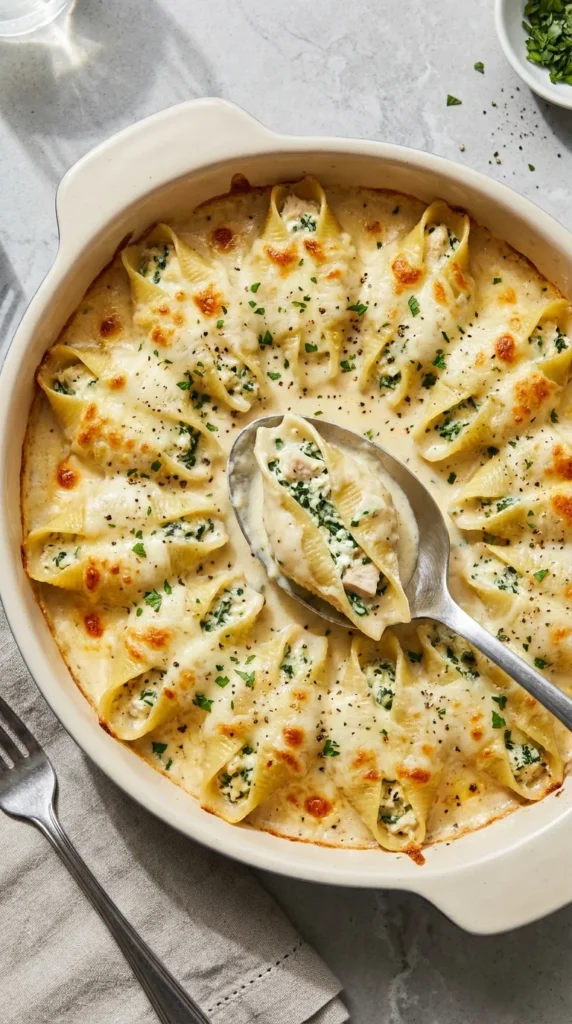 Chicken Alfredo Stuffed Shells full finished recipe