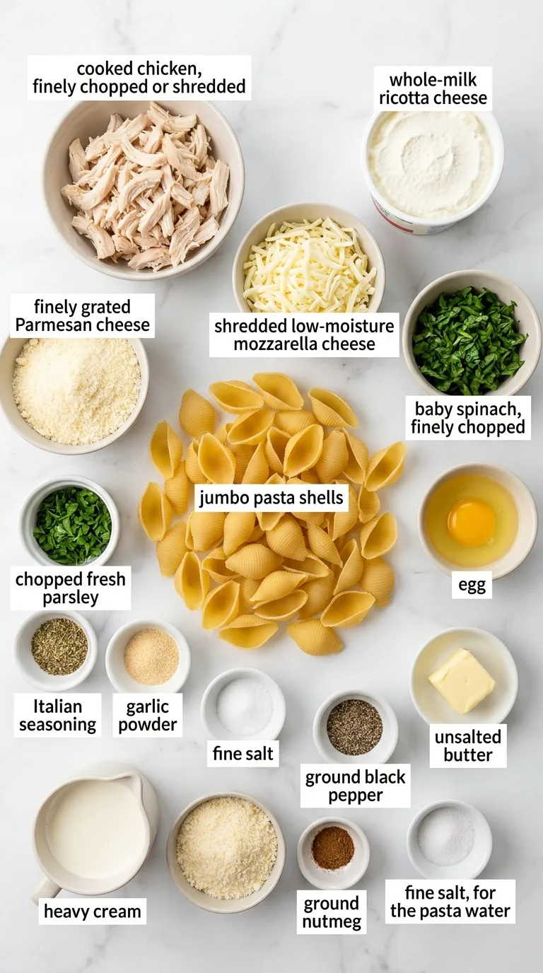 Chicken Alfredo Stuffed Shells ingredients