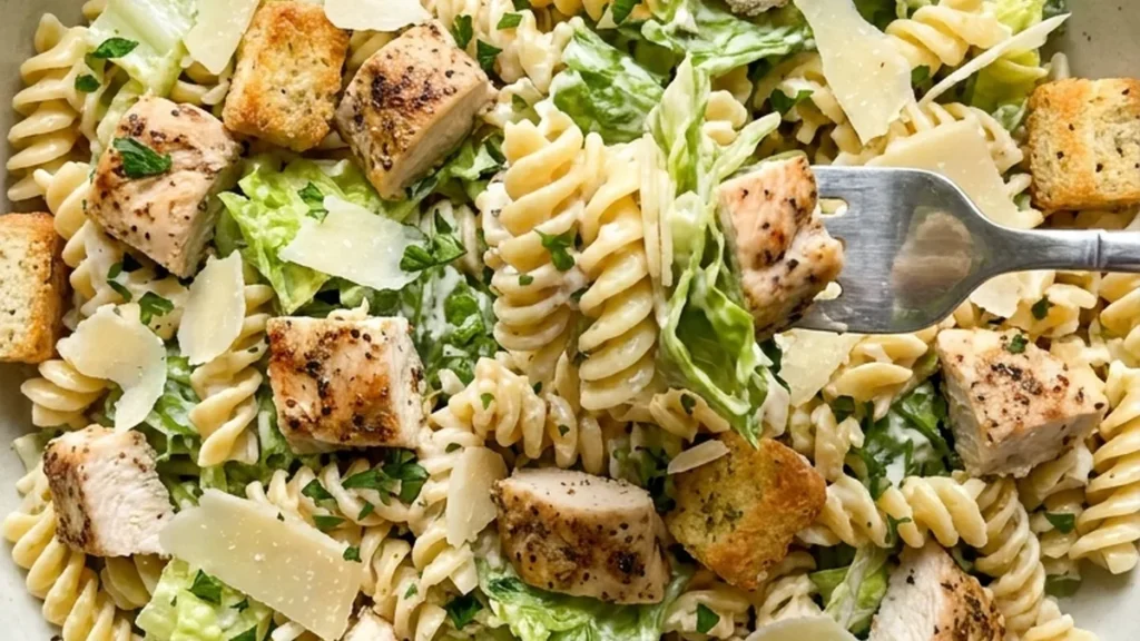 Chicken Caesar Pasta Salad finished recipe