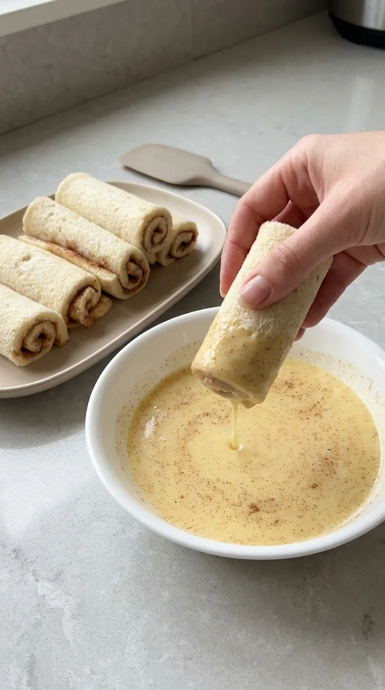 Crispy, golden French toast roll-ups coated in cinnamon sugar, looking exactly like mini cinnamon roll sticks. - View 6
