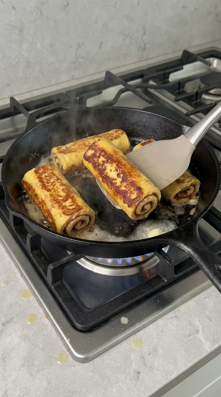 Crispy, golden French toast roll-ups coated in cinnamon sugar, looking exactly like mini cinnamon roll sticks. - View 7