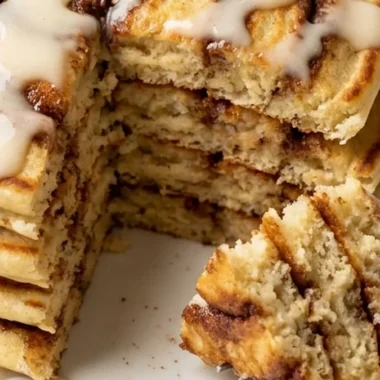 Cinnamon Roll Pancakes with Cream Cheese Glaze finished recipe