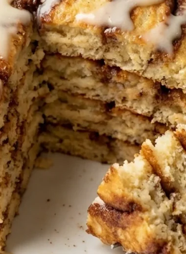 Cinnamon Roll Pancakes with Cream Cheese Glaze finished recipe