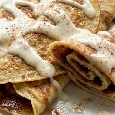 Cinnamon Roll Protein Crepes finished recipe