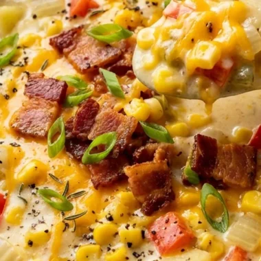 Creamy Corn Chowder with Potatoes and Bacon finished recipe