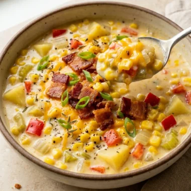 Creamy Corn Chowder with Potatoes and Bacon finished recipe
