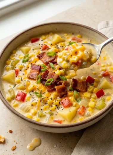 Creamy Corn Chowder with Potatoes and Bacon finished recipe