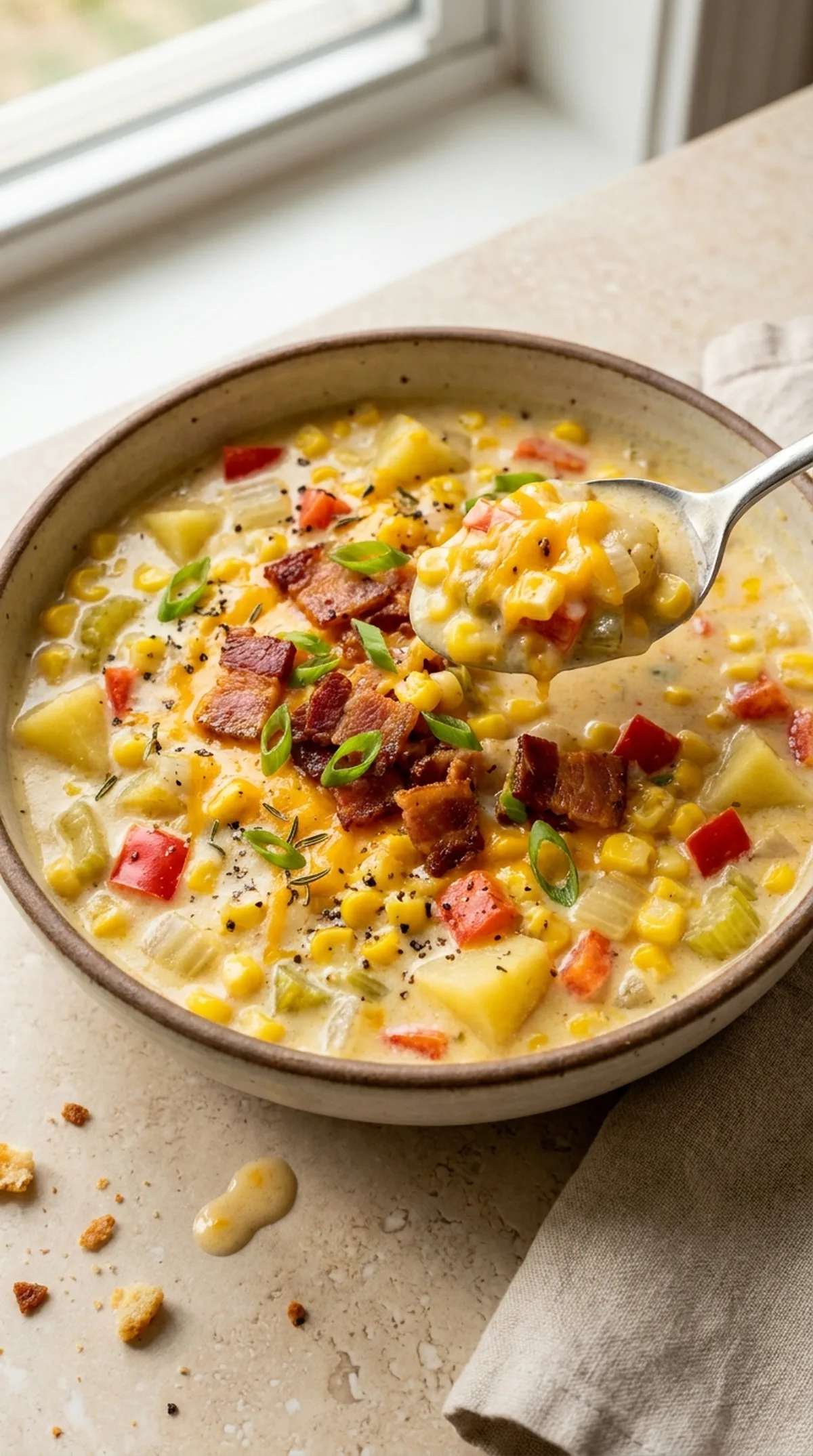 Creamy Corn Chowder with Potatoes and Bacon finished recipe