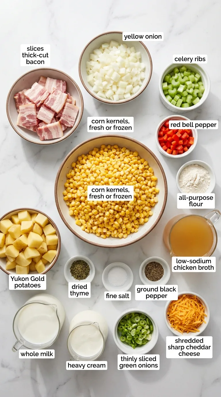 Creamy Corn Chowder with Potatoes and Bacon ingredients