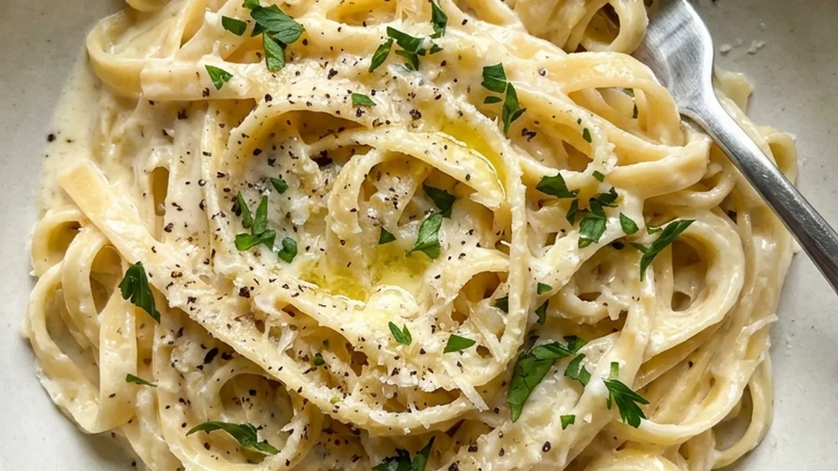 Creamy Garlic Parmesan Pasta finished recipe