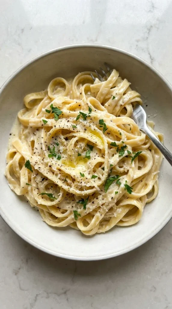 Creamy Garlic Parmesan Pasta full finished recipe