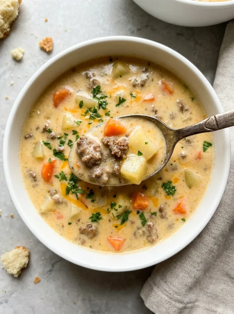 Creamy Hamburger Potato Soup full finished recipe