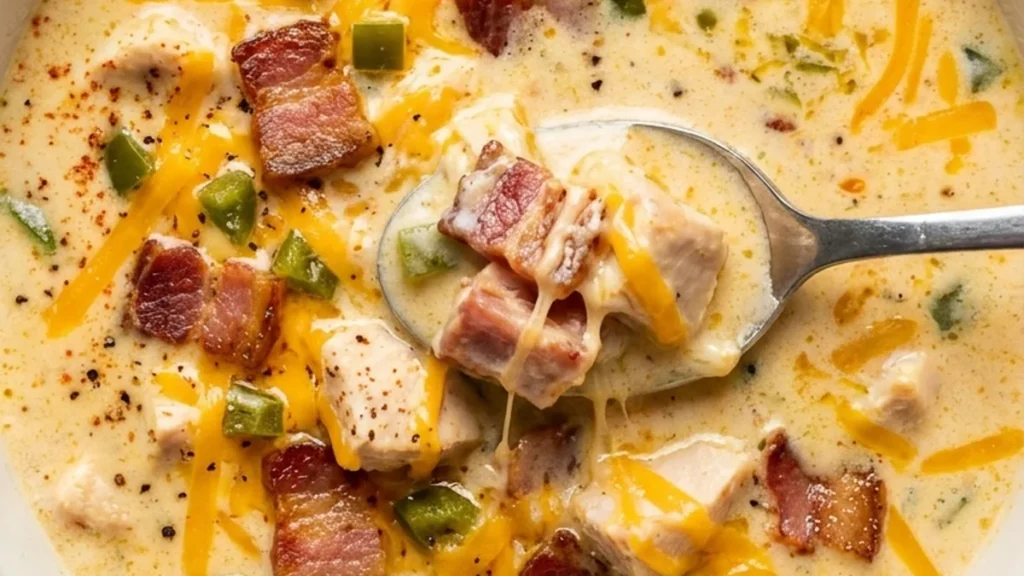 Creamy Jalapeno Popper Chicken Soup finished recipe