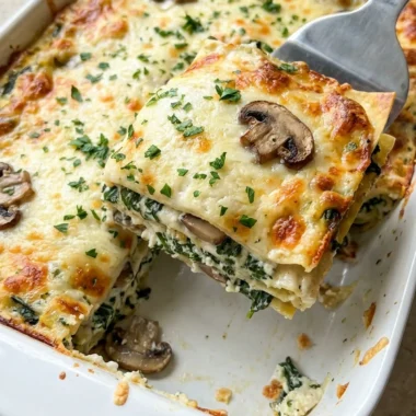 Creamy Spinach & Mushroom Lasagna finished recipe