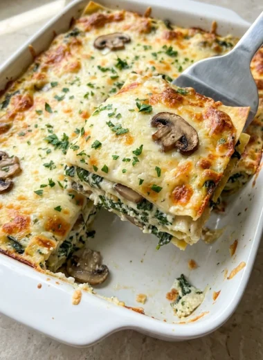 Creamy Spinach & Mushroom Lasagna finished recipe
