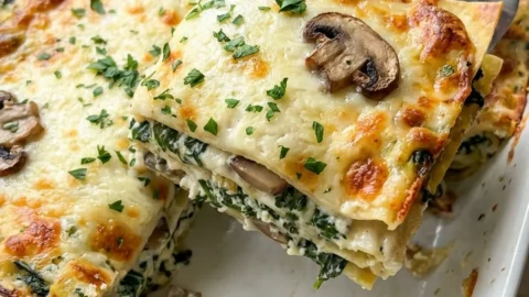 Creamy Spinach & Mushroom Lasagna finished recipe