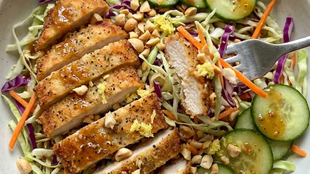 Crispy Cabbage Chicken Salad with Sesame Ginger Dressing finished recipe