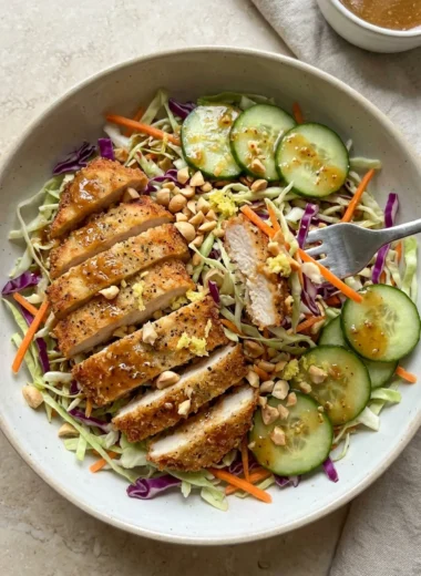 Crispy Cabbage Chicken Salad with Sesame Ginger Dressing finished recipe