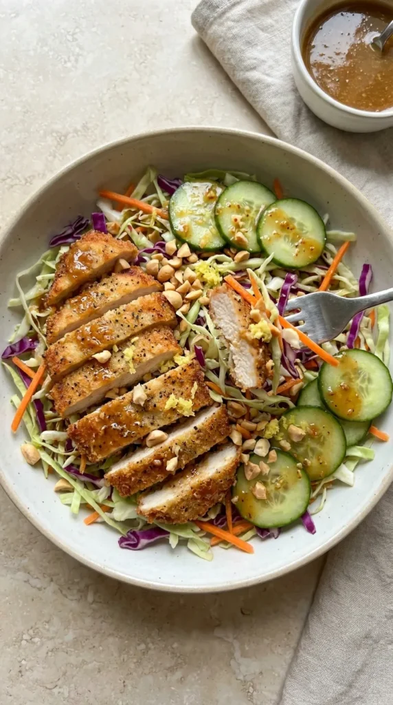 Crispy Cabbage Chicken Salad with Sesame Ginger Dressing full finished recipe