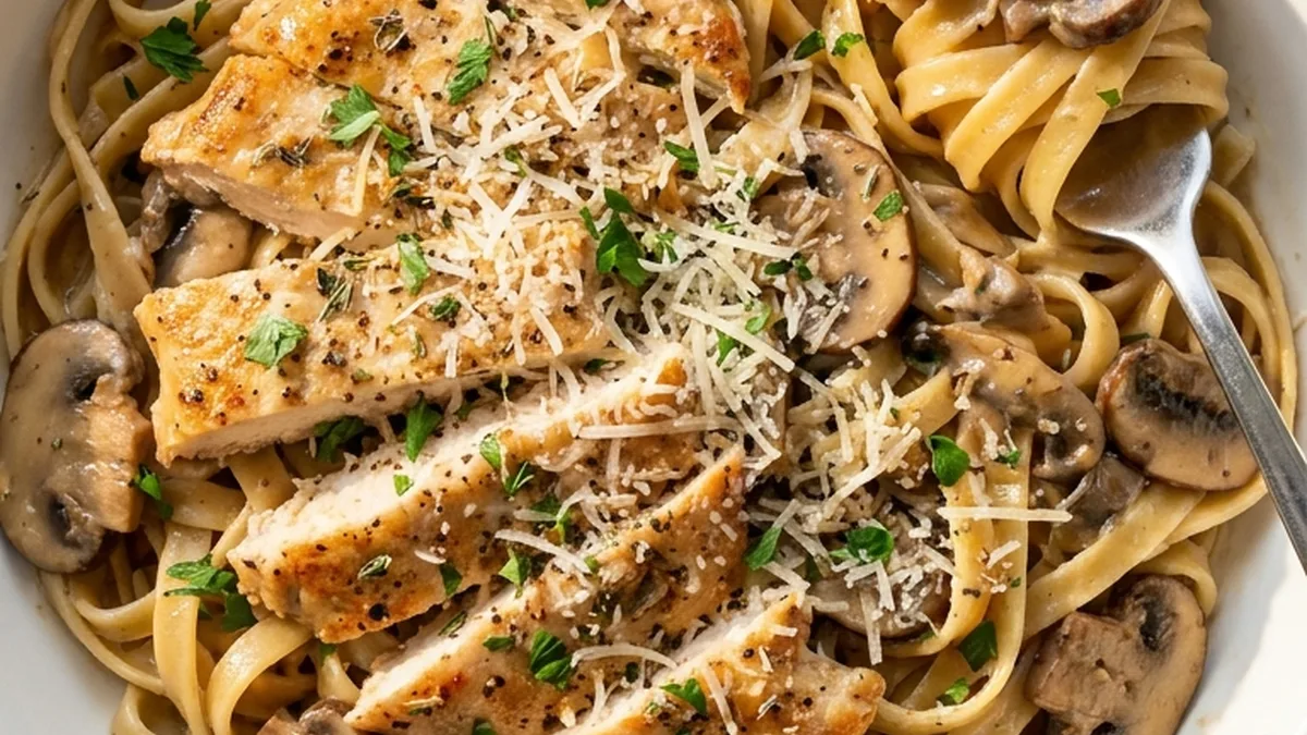 Delicious Creamy Chicken Marsala Pasta Recipe finished recipe
