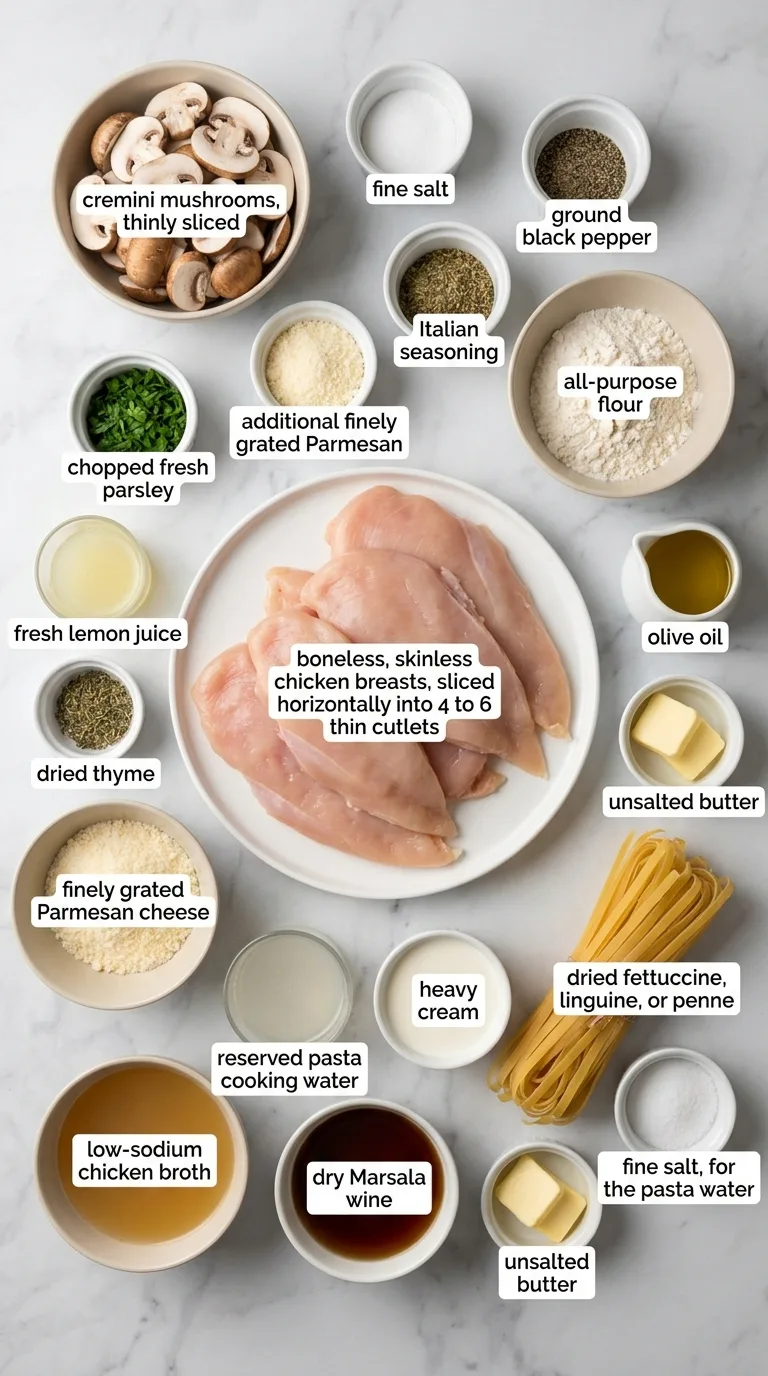 Delicious Creamy Chicken Marsala Pasta Recipe ingredients