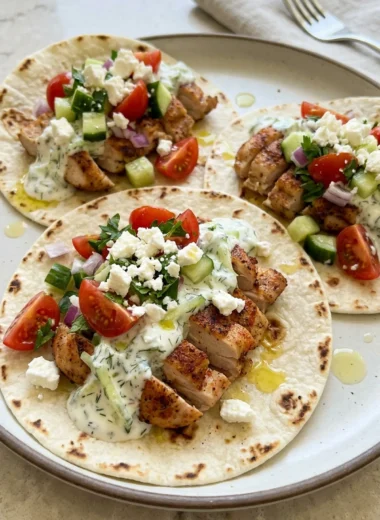 Grilled Mediterranean Chicken Tacos finished recipe