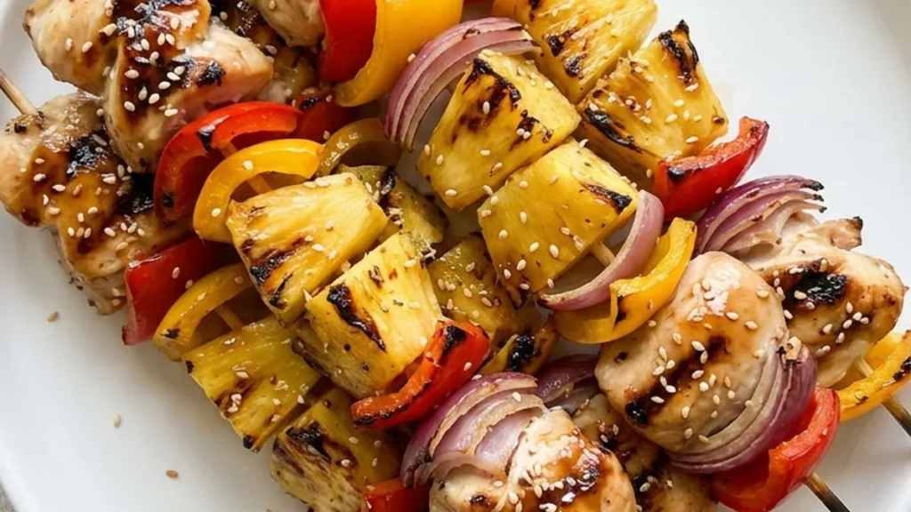 Hawaiian Chicken Skewers with Pineapple and Peppers finished recipe