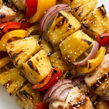 Hawaiian Chicken Skewers with Pineapple and Peppers finished recipe