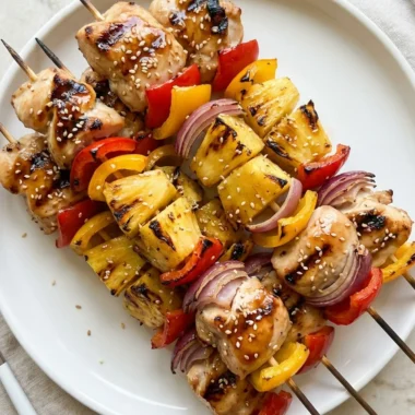 Hawaiian Chicken Skewers with Pineapple and Peppers finished recipe
