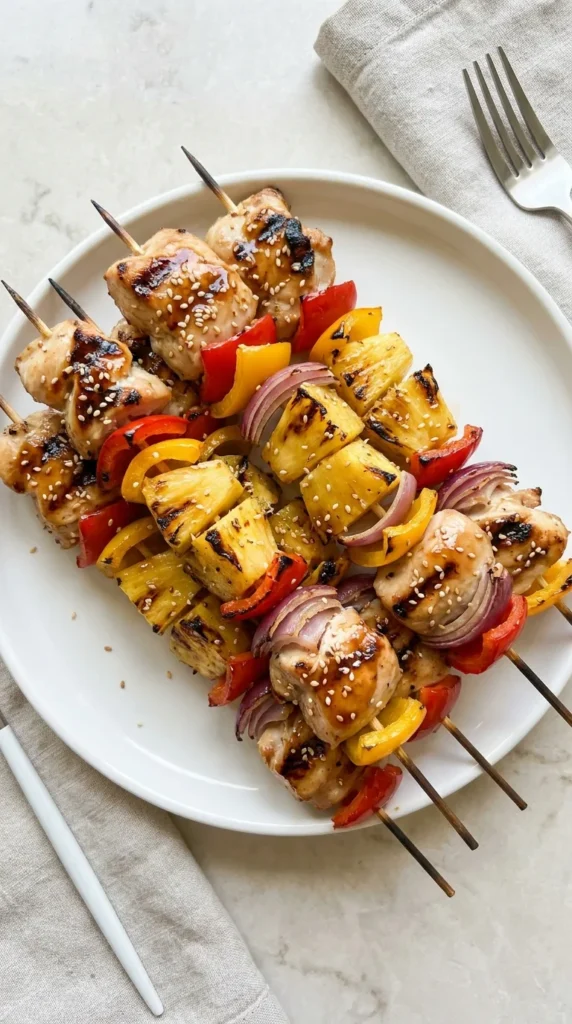 Hawaiian Chicken Skewers with Pineapple and Peppers full finished recipe