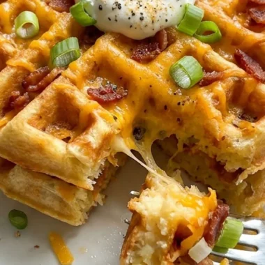 Loaded Cheesy Potato Waffles finished recipe
