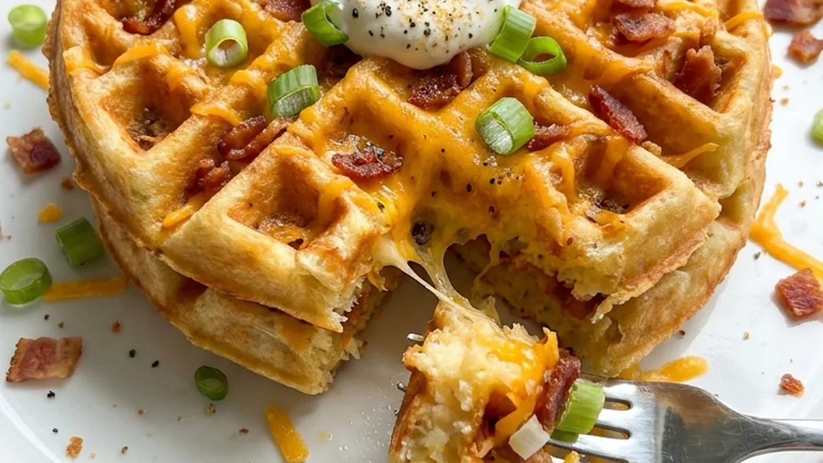Loaded Cheesy Potato Waffles finished recipe