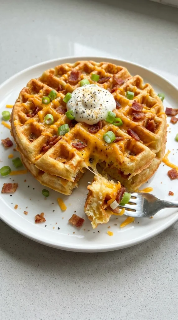 Loaded Cheesy Potato Waffles full finished recipe