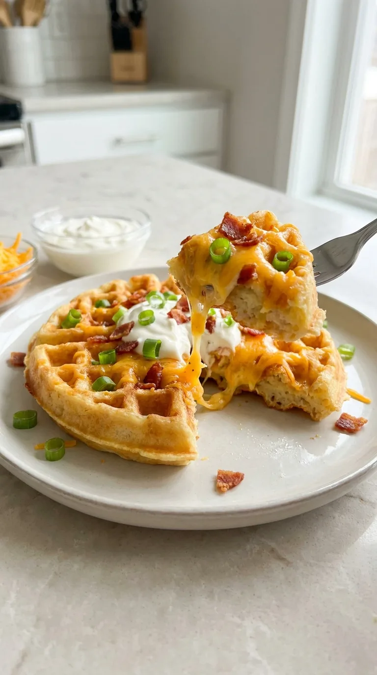 Loaded Cheesy Potato Waffles final dish