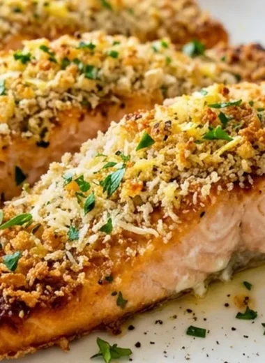 Parmesan Crusted Salmon with Lemon and Herbs finished recipe