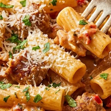 Rigatoni with Sausage in Creamy Tomato Sauce finished recipe