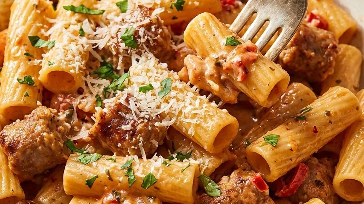 Rigatoni with Sausage in Creamy Tomato Sauce finished recipe