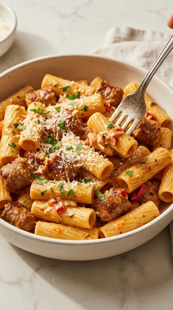 Rigatoni with Sausage in Creamy Tomato Sauce full finished recipe