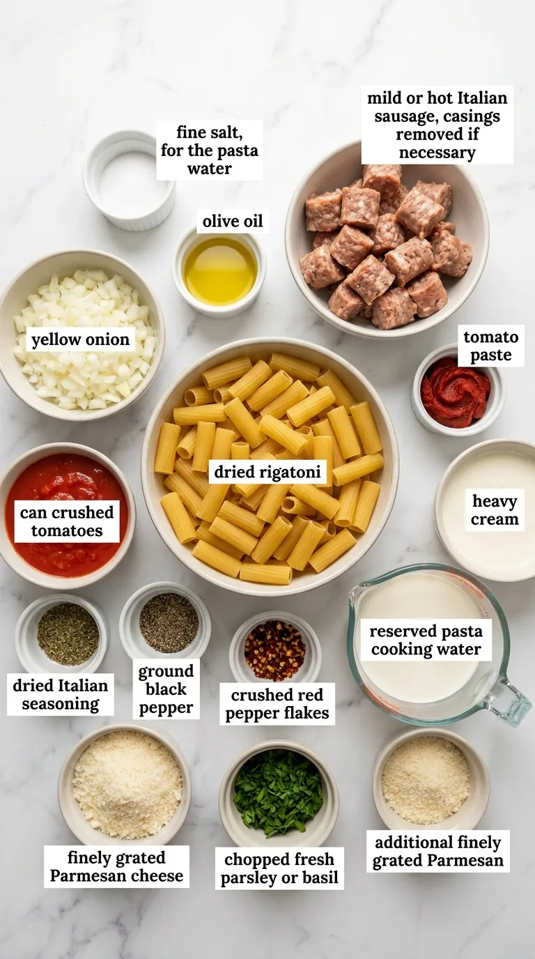 Rigatoni with Sausage in Creamy Tomato Sauce ingredients