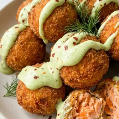 Salmon Balls with Creamy Avocado Sauce finished recipe