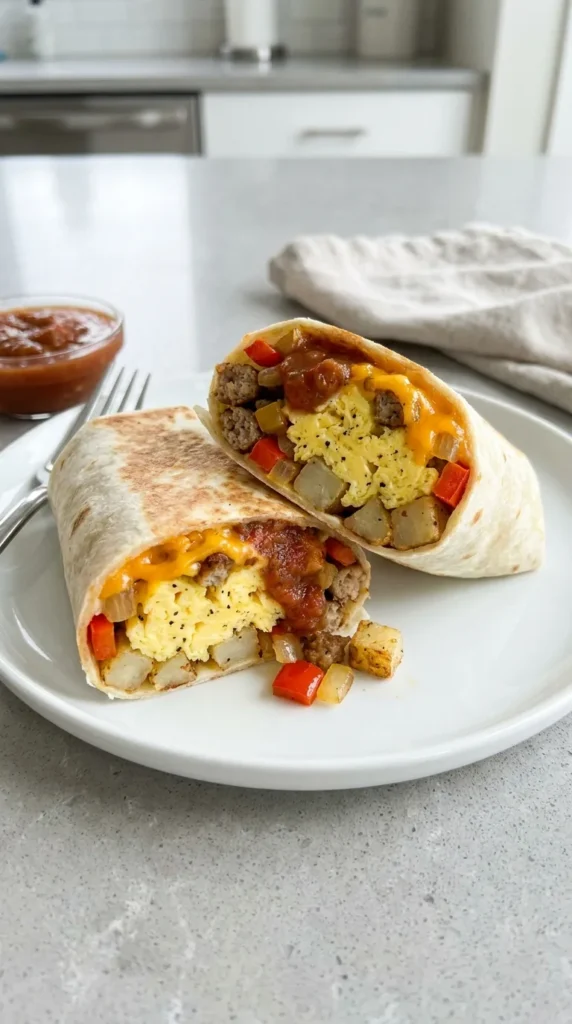 Sausage, Egg, and Potato Breakfast Burritos full finished recipe
